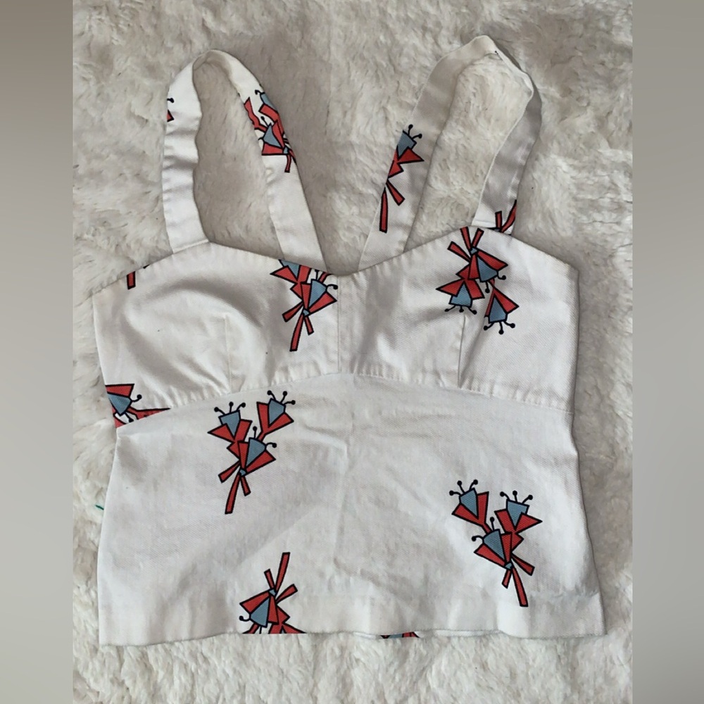 Zara White Tank Top with Red and Blue Pattern